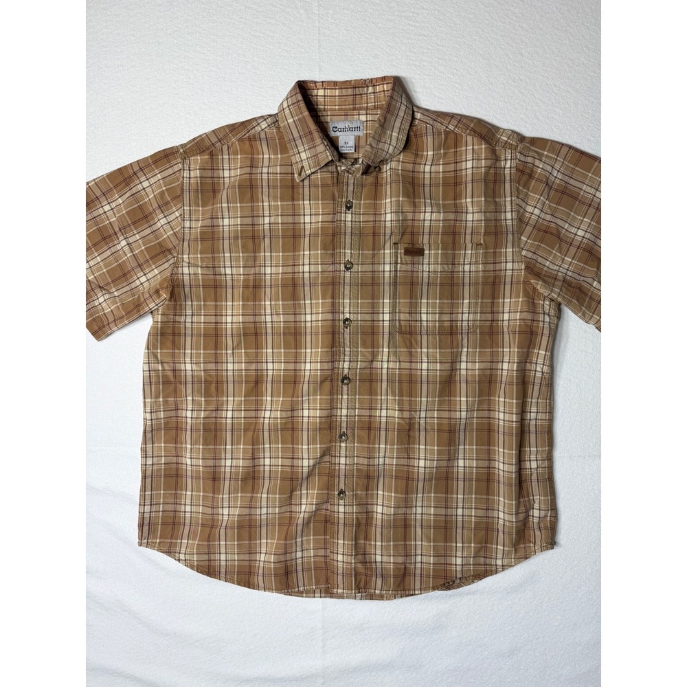 Carhartt Mens Plaid Short Sleeve Button Down Shirt XL‎ utility work wear